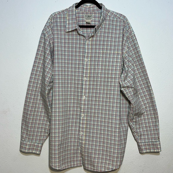 L.L.Bean Plaid Waffle Multi Color Cotton Button Down Long Sleeve Shirt Size XXL - Picture 1 of 14